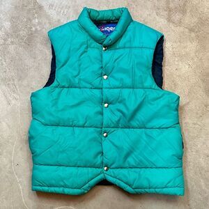 H.W. Carter & Sons Ringer Turquoise Green Puffer Vest Size XL Made in USA